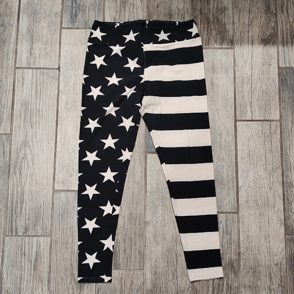 Lularoe TC Black and Tan Star and Stripe Leggings